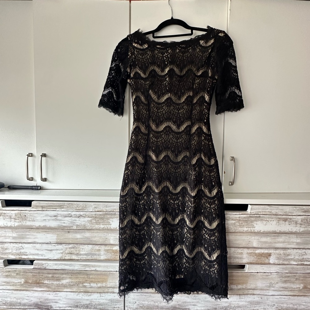 🖤 Shabby Apple Black Lace Cocktail Dress Size 2 Elegant Lined Midi 🖤